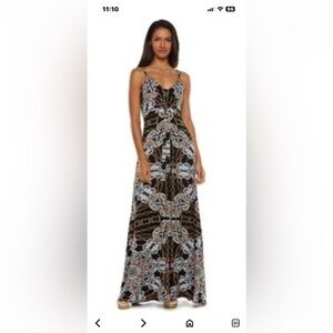 Jennifer Lopez Black and White Halter Maxi Dress
